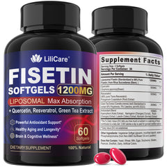 LILICARE envase frontal mostrando fisetin liposomal y concentración alta