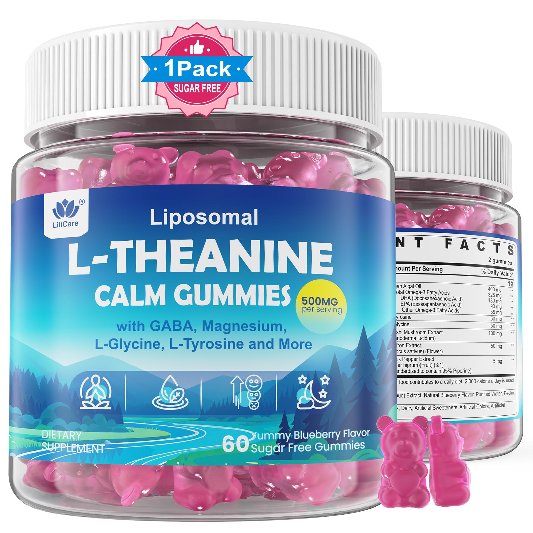 LILICARE envase frontal con gomitas veganas mostrando la marca y conveniencia