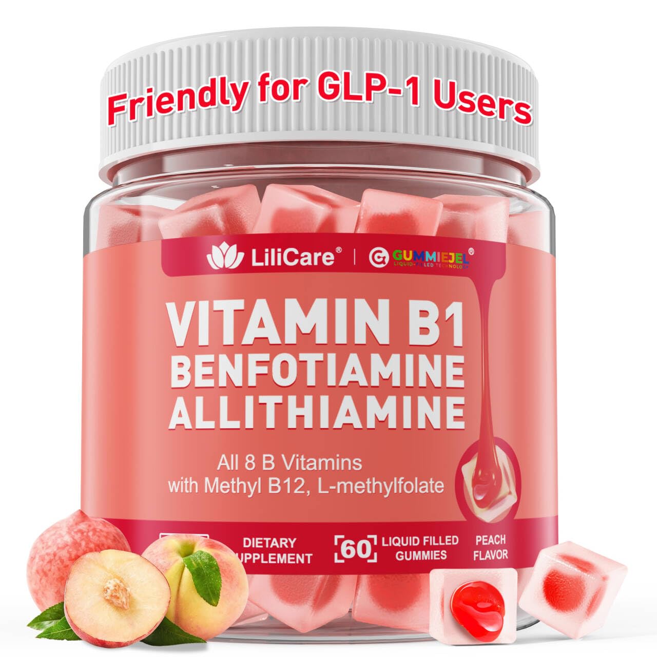 LILICARE envase frontal de gominolas B1 mostrando 60 unidades y beneficios