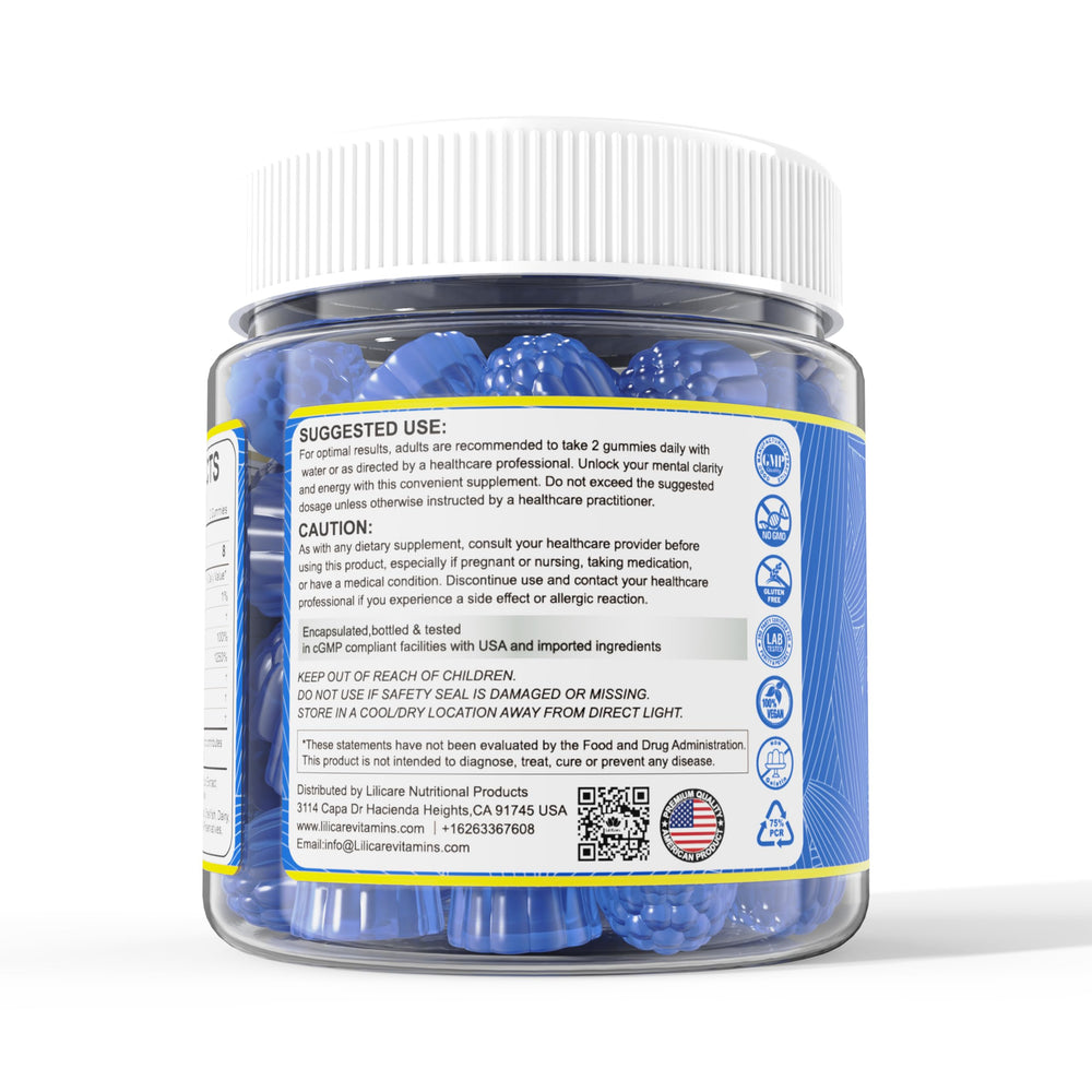 Gomita LILICARE cerca de ingredientes clave resaltando composición con Methylene Blue