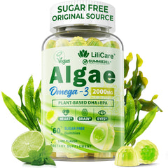 LILICARE frontal del envase de gomitas mostrando beneficios y sin azúcar