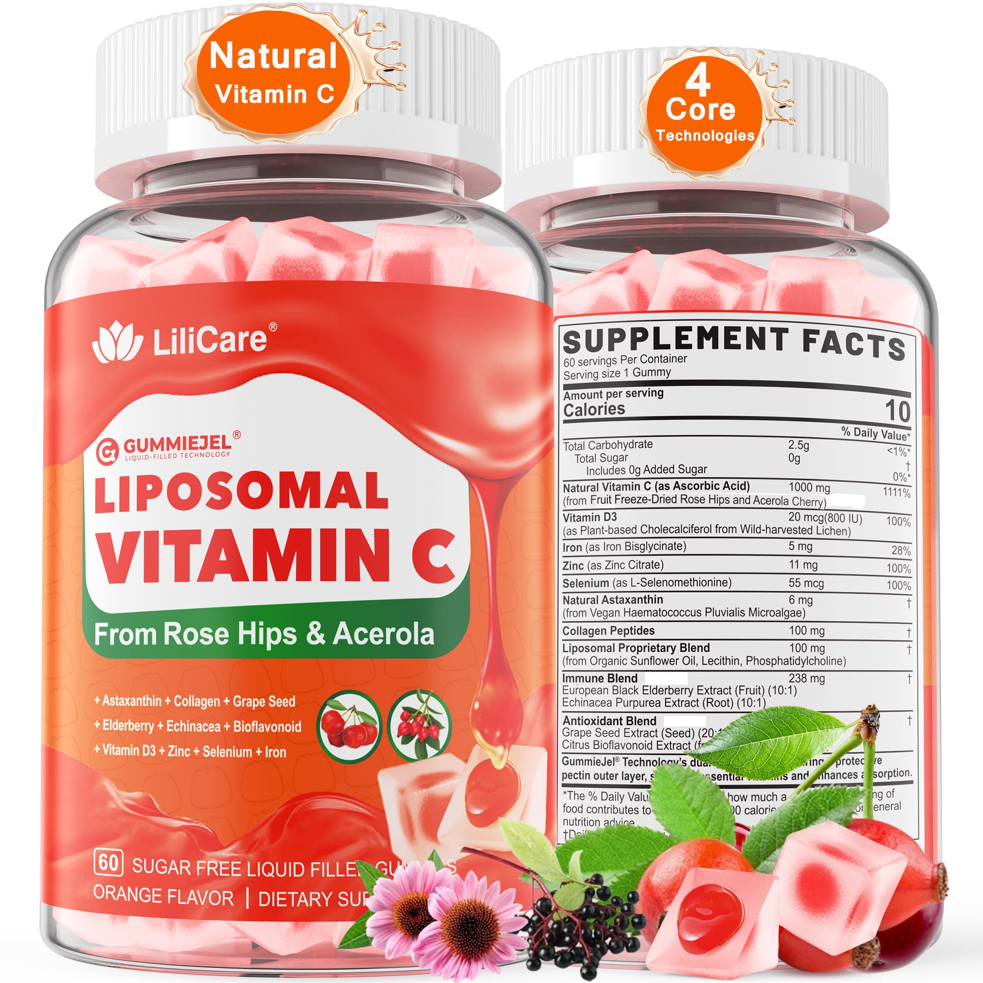 LILICARE envase frontal de gomitas vitamina C natural, presenta confianza y conveniencia