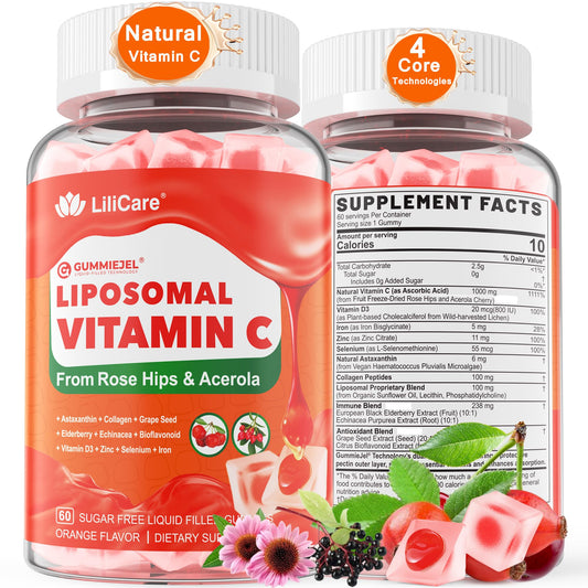 LILICARE envase frontal de gomitas vitamina C natural, presenta confianza y conveniencia