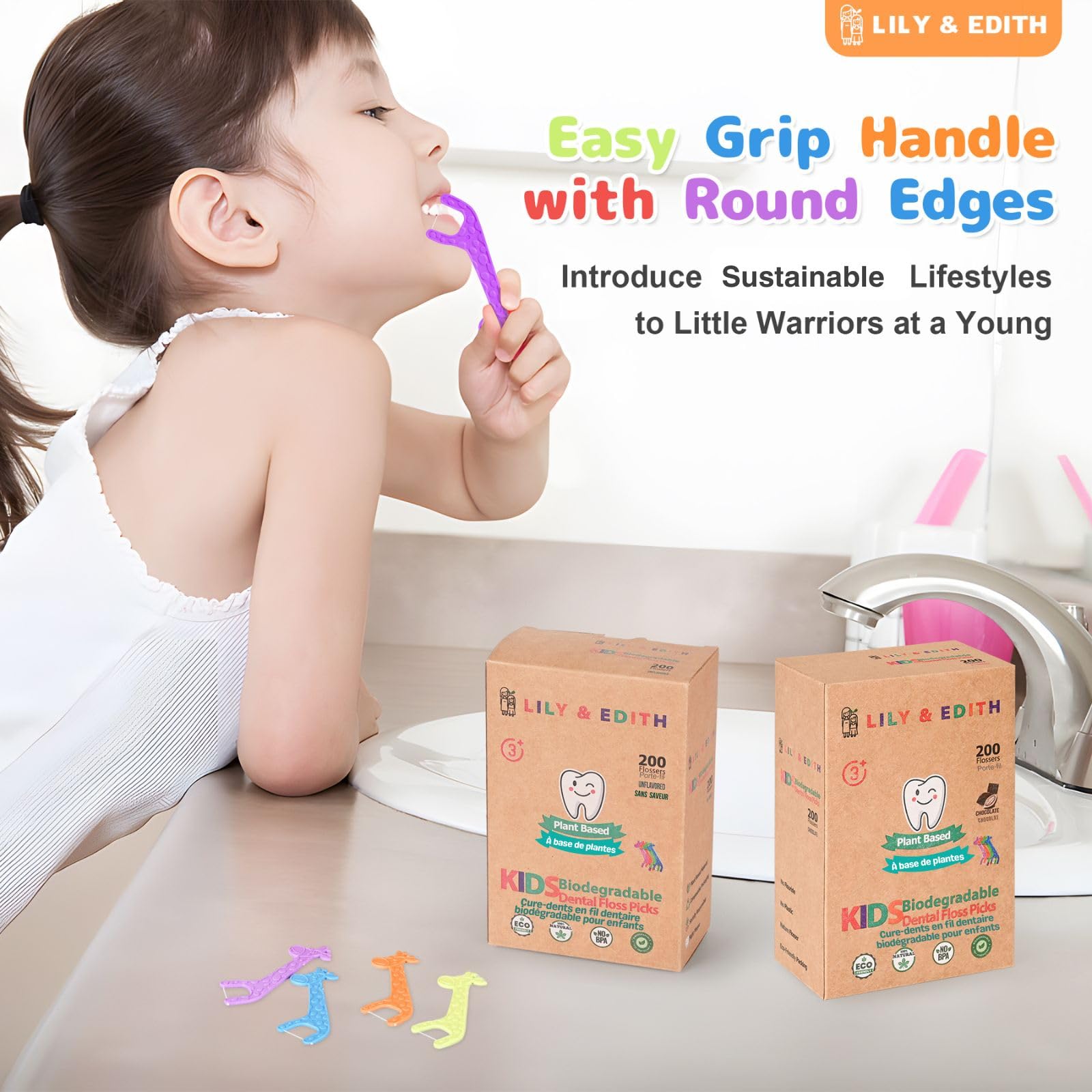 LILY & EDITH etiqueta de materiales PLA y PBAT, transparencia de ingredientes