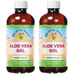 Lily Of The Desert botella frontal muestra etiqueta y beneficios visibles