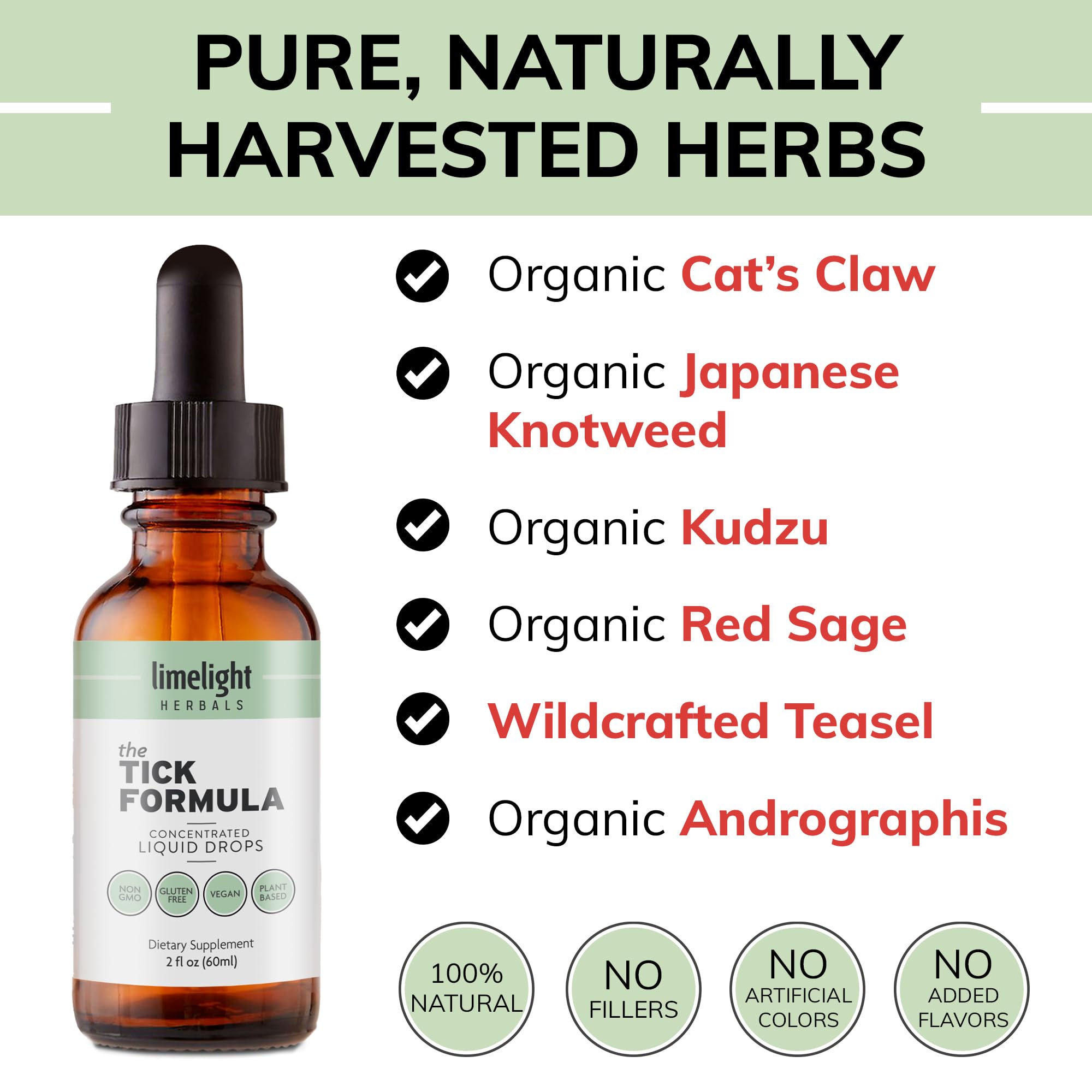 LIMELIGHT HERBALS etiqueta legible con listado de hierbas y beneficios