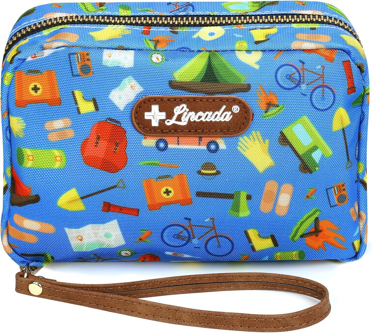 Lincada vista frontal del estuche portátil con cierre y logo, protección inmediata