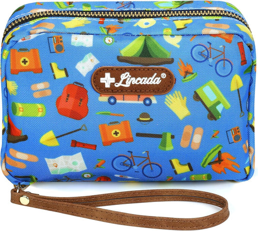 Lincada vista frontal del estuche portátil con cierre y logo, protección inmediata