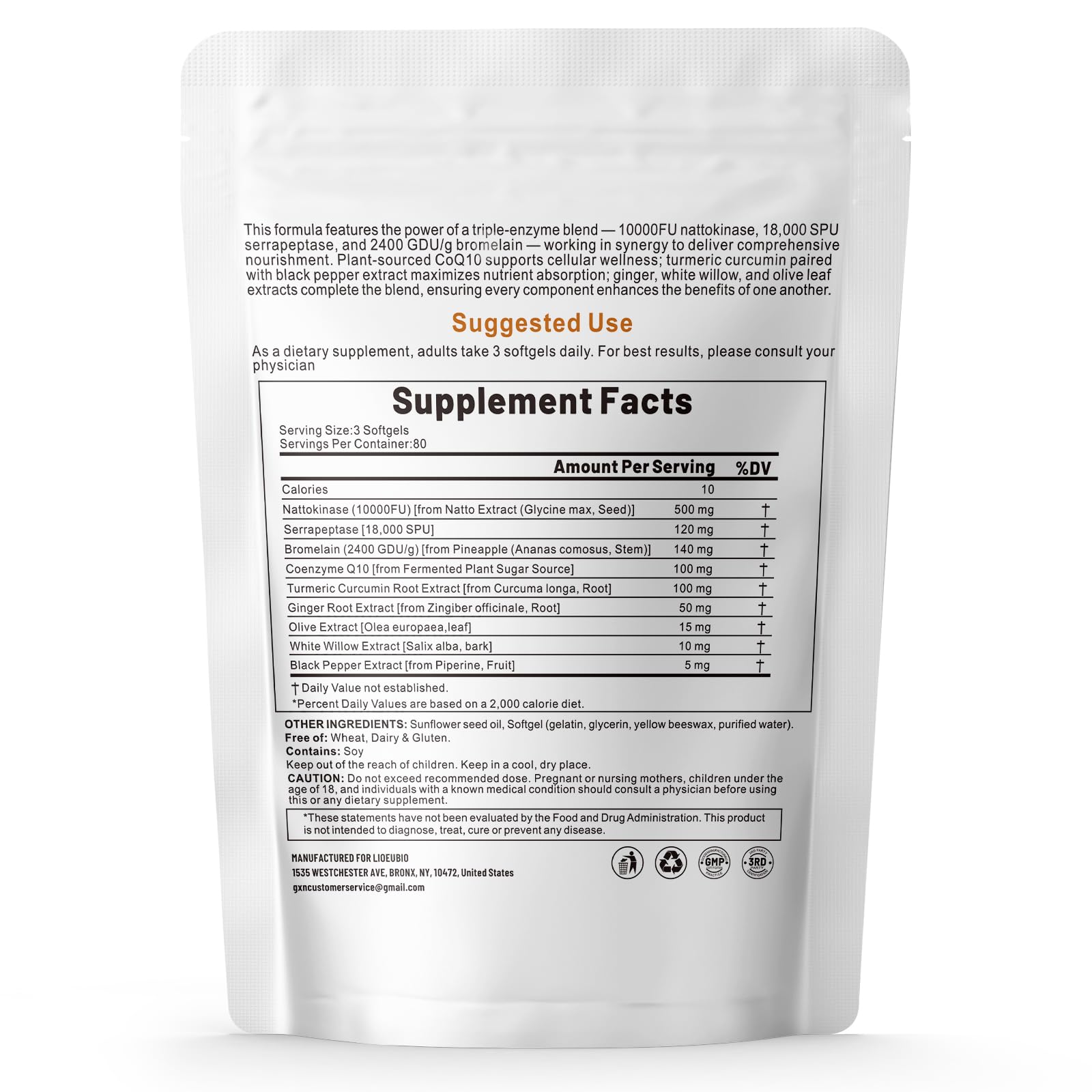 LIOEUBIO softgels abiertas junto al frasco indicando cantidad de 240