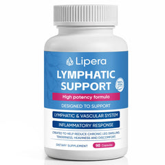 Frasco de LIPERA LYMPHATIC Support vistas frontales muestra producto limpio y seguro