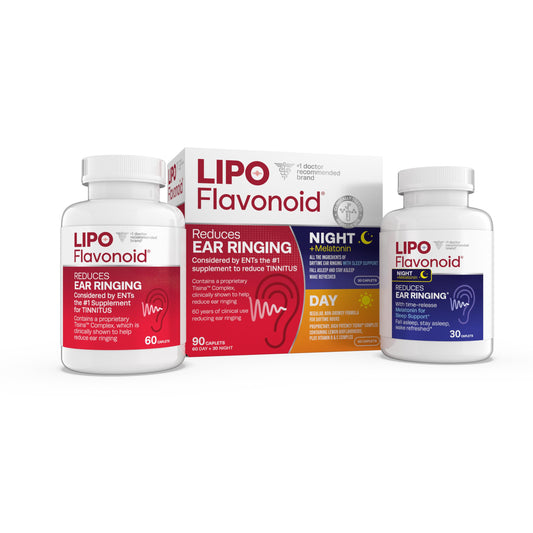 Kit Día y Noche de Lipo-Flavonoid para apoyo diario del oído y comodidad.