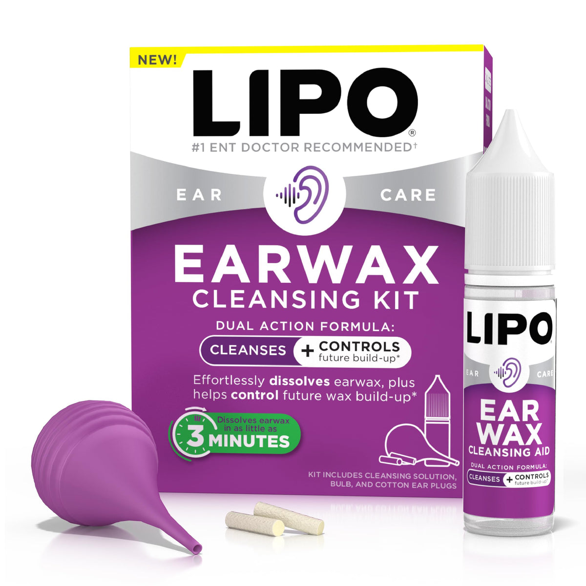 Lipo-Flavonoid frente del kit mostrando botella, jeringa y tapones para limpieza efectiva