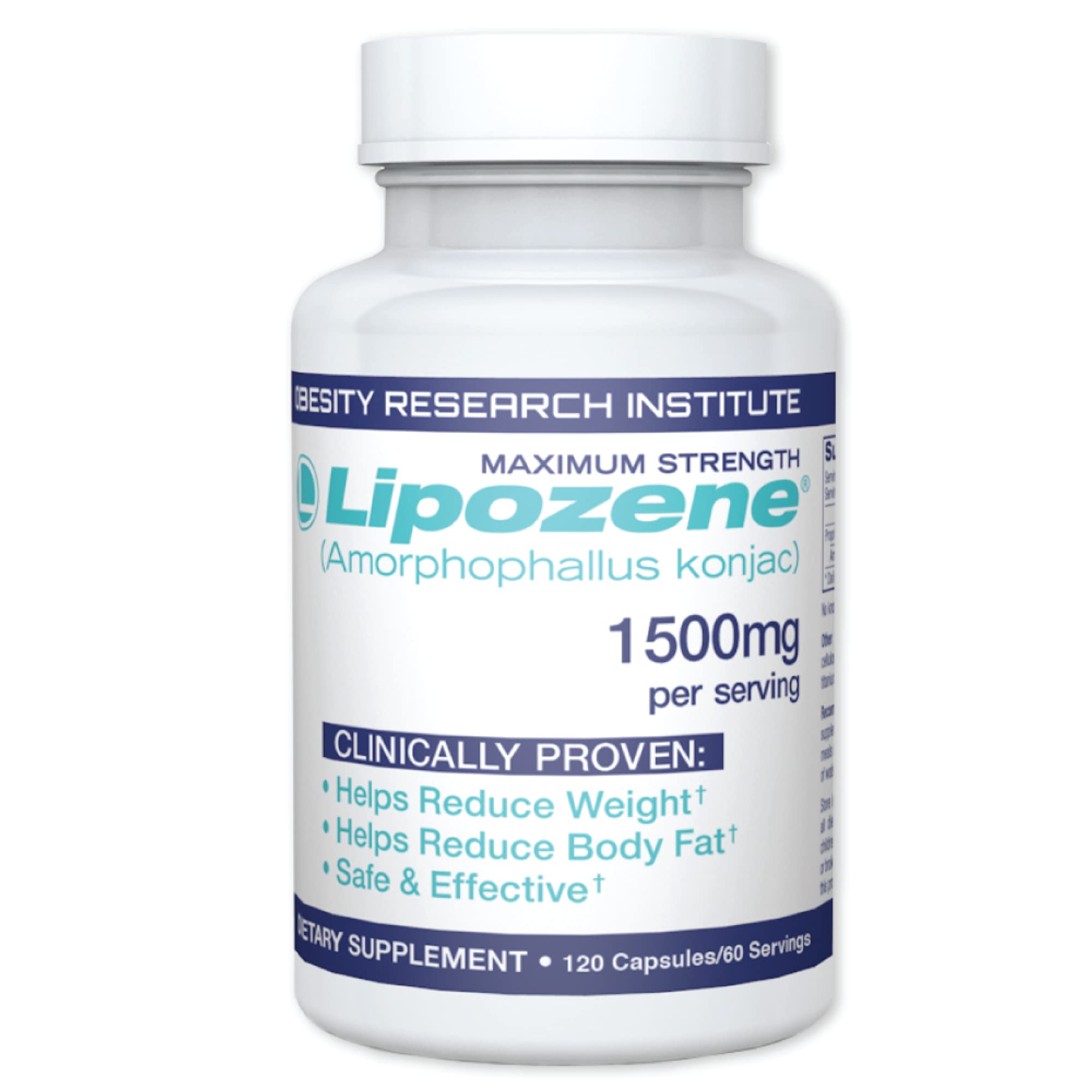 Lipozene envase frontal mostrando 120 cápsulas y mayor duración