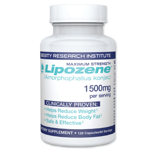Lipozene envase frontal mostrando 120 cápsulas y mayor duración