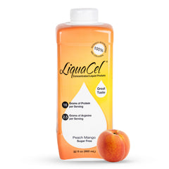 LiquaCel botella frontal durazno mango mostrando tamaño y sabor