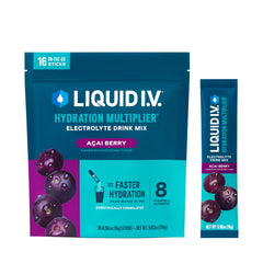 Liquid I.V. caja frontal mostrando 16 sobres y beneficio de hidratación rápida