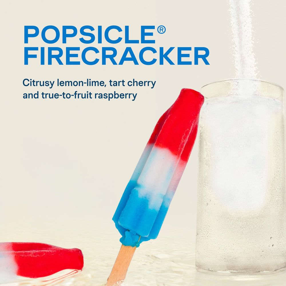 Liquid I.V. sobre abierto con polvo Firecracker y textura visible que aporta sabor real