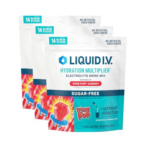 Liquid I.V. frente del empaque mostrando 42 sobres y ventaja de conveniencia