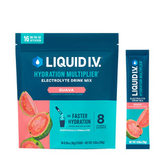 Liquid I.V. paquete frontal guayaba mostrando formato y cantidad