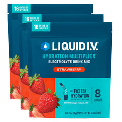 Liquid I.V. frente del empaque mostrando 48 sobres y beneficio de suministro prolongado