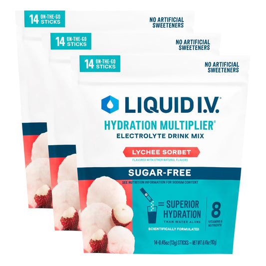 Liquid I.V. frente del paquete mostrando 42 sobres y conveniencia