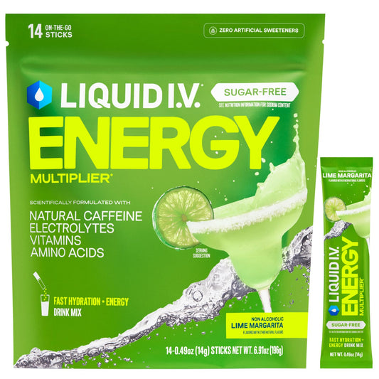 Liquid I.V. paquete frontal mostrando 14 sobres y beneficio hidratación rápida