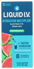 Liquid I.V. frontal del paquete mostrando 10 sobres y diseño atractivo, hidratación conveniente