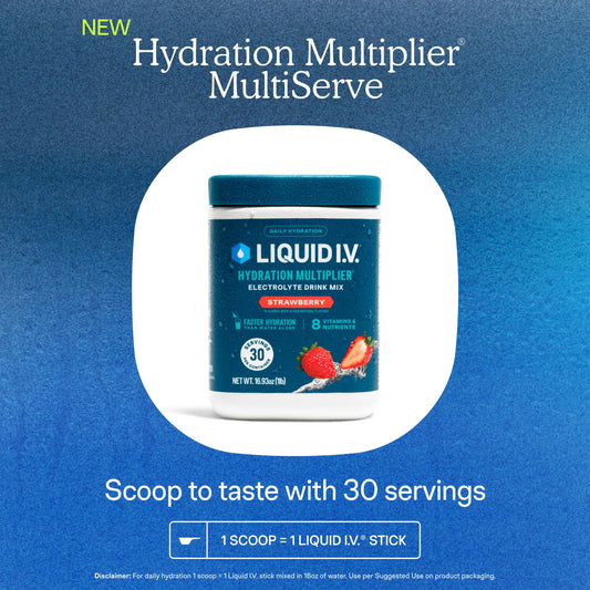 Liquid I.V. detalle del polvo sabor fresa, mezcla de fácil disolución