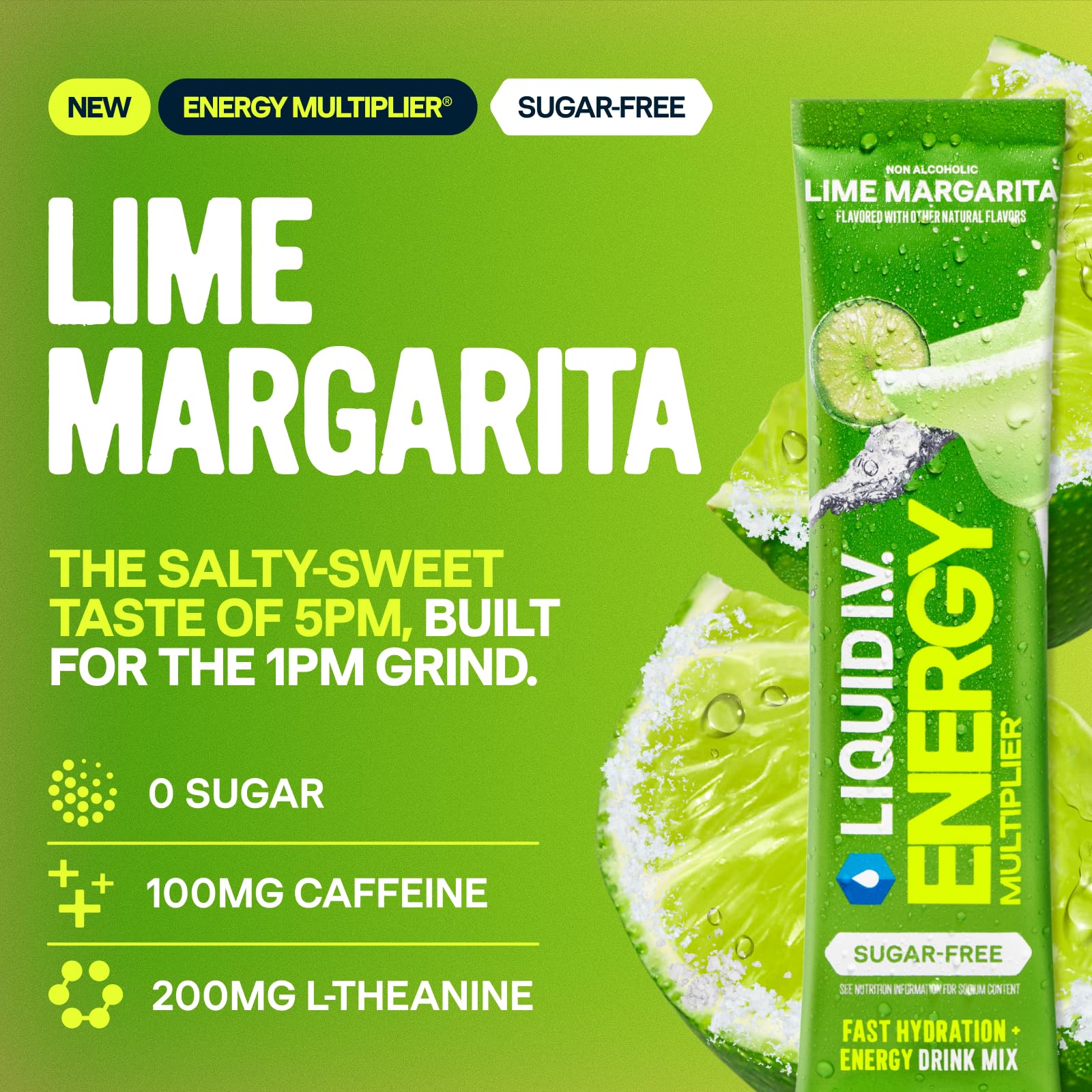 Liquid I.V. vaso con bebida Margarita Mocktail demostrando sabor refrescante