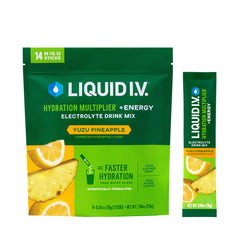 Liquid I.V. empaque frontal que muestra el sabor y beneficios visibles