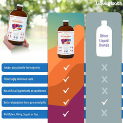 LIQUIDHEALTH vertida en smoothie indicando mezcla fácil y sabor natural