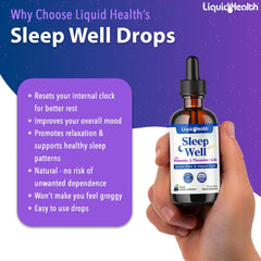 LIQUIDHEALTH uso del gotero en mano aplicando la dosis recomendada antes de dormir para conveniencia