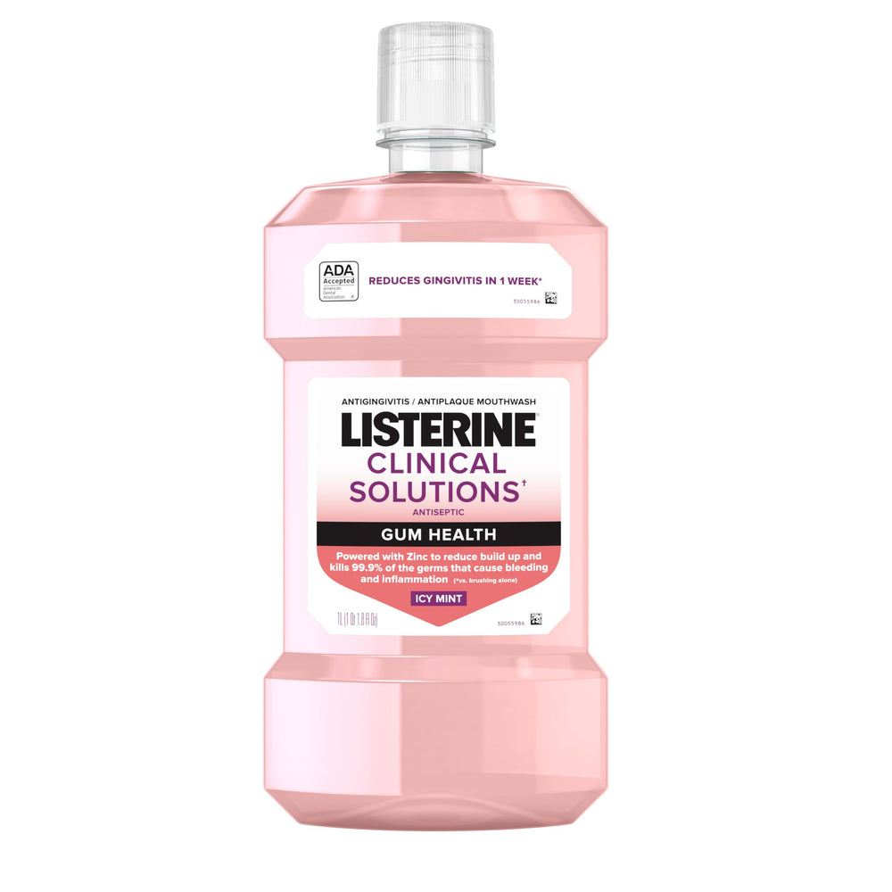 Listerine frontal mostrando botella 1 L y marca para confianza clínica