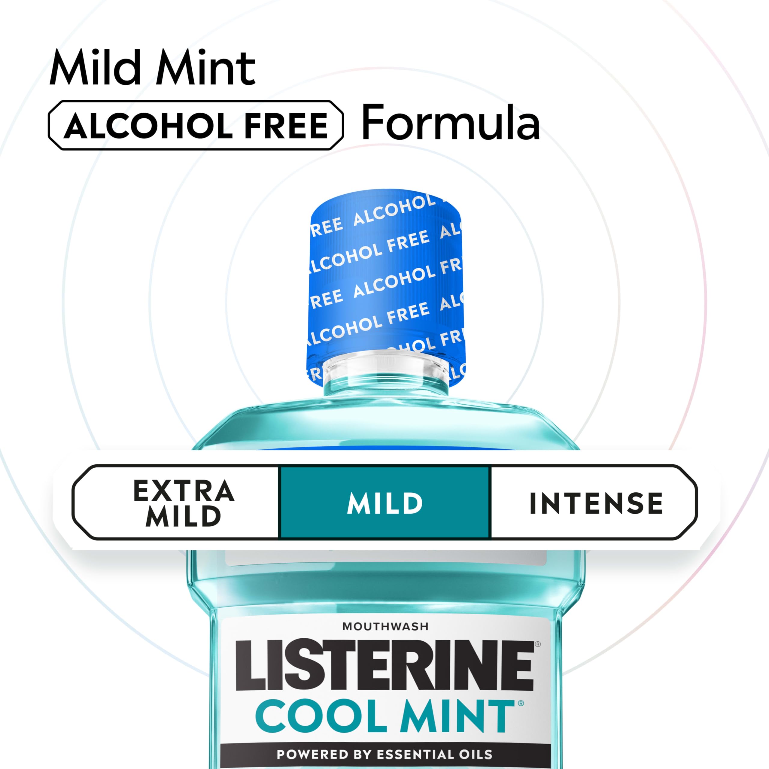 Botella de 500 mL de Listerine comparada con objetos para escala