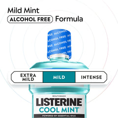 Botella de 500 mL de Listerine comparada con objetos para escala