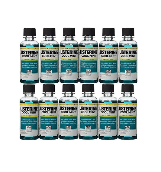 Listerine frontal del pack de 12 muestra tamaño viaje y conveniencia