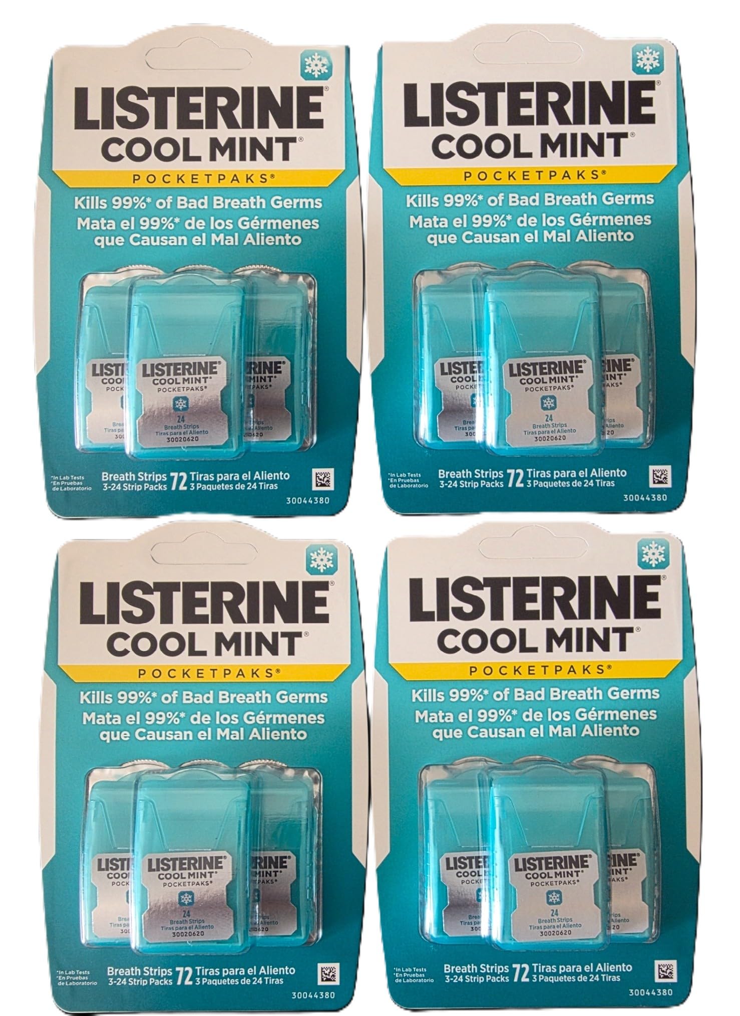 Listerine empaque frontal Pocketpaks mostrando portabilidad y frescor inmediato