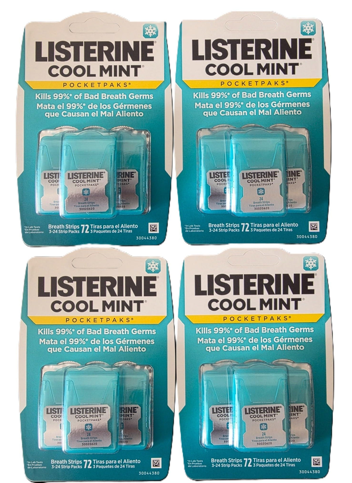 Listerine empaque frontal Pocketpaks mostrando portabilidad y frescor inmediato