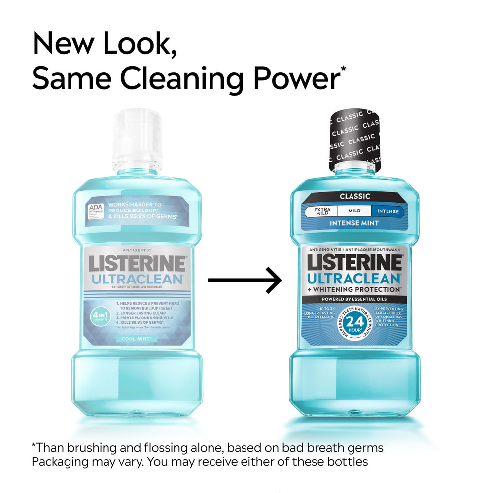 Listerine etiqueta con ingredientes y beneficios, claridad en ingredientes activos
