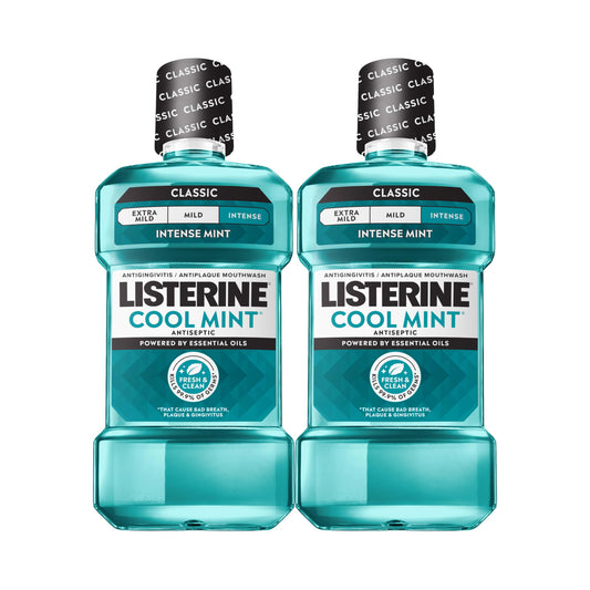 Listerine frente del envase mostrando el diseño y beneficio de frescura
