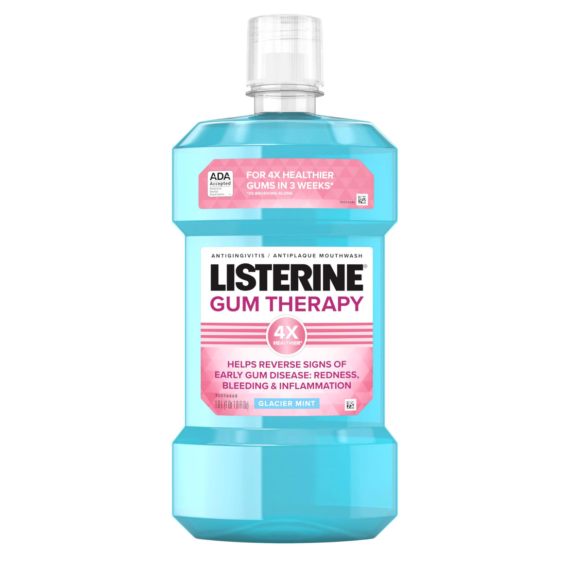 Listerine botella frontal Gum Therapy mostrando tamaño y beneficio de cuidado gingival
