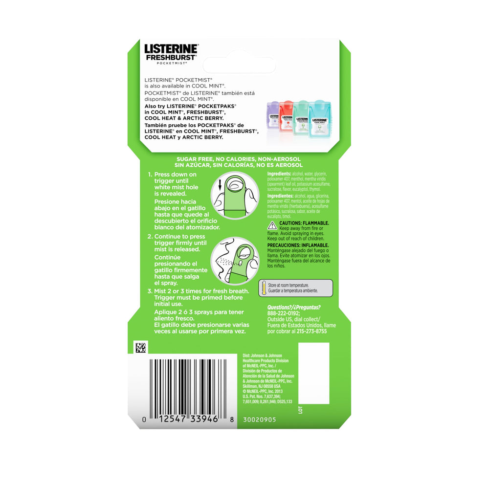 Frasco de Listerine Pocketmist dentro de una cartera listo para llevar