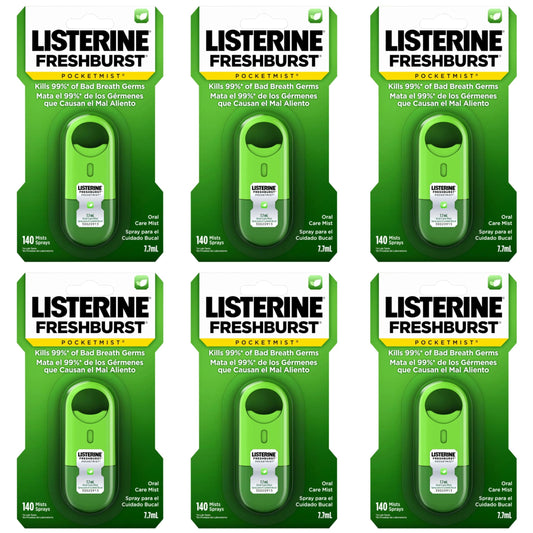 Listerine Pocketmist frente del envase mostrando tamaño práctico y frescor