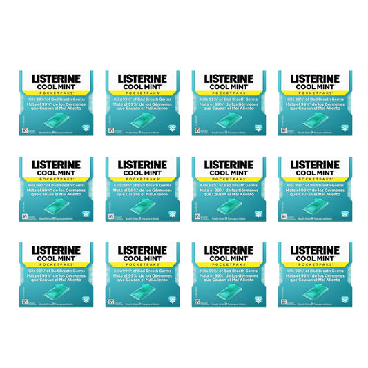 Listerine empaque frontal mostrando 12 packs para suministro prolongado