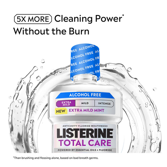 Listerine tapa y dosificador claros, facilidad de uso y control de dosis