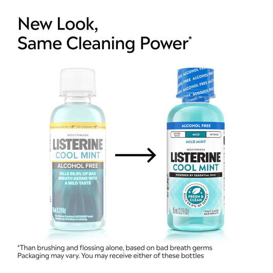 Listerine tapa y dosificador mostrando uso fácil y medida precisa