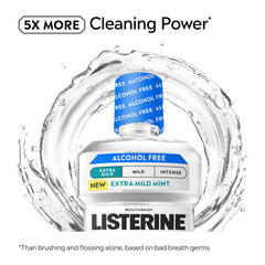 Listerine textura líquida translúcida que indica fórmula sin alcohol