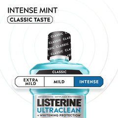 Detalle del líquido Listerine menta intensa, textura clara y refrescante