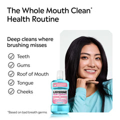Listerine textura y color del líquido que ilustra potencia y sensación fresca