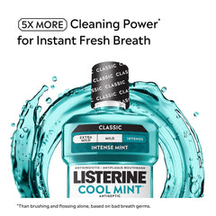 Listerine líquido menta intensa resaltando textura y sensación de frescura